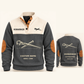 Ironworker Steel Planner Sports Sweatshirt in Grey, original garment front and back views with cream technical spud wrench and connecting pin artwork, occupation lettering, cream front yoke and plain tan elbow patches.; visible custom-name and SINCE 2000 sample text on the garment.