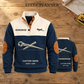 Ironworker Steel Planner Sports Sweatshirt in Navy, dominant front and smaller real-source back on warm wooden workbench, with STEEL PLANNER headline.; visible custom-name and SINCE 2000 sample text on the garment.