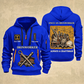 Ironworker Trade For Life Quarter-Zip Hoodie in Blue, full authentic front and back views with matching ironworker tools and equipment artwork, original sample name/year, niche-specific ONCE A headline and original ALWAYS A CRAFTSMAN footer.