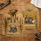 Ironworker Trade For Life Quarter-Zip Hoodie in Khaki, full authentic front and back views with matching ironworker tools and equipment artwork, original sample name/year, niche-specific ONCE A headline and original ALWAYS A CRAFTSMAN footer. On a ironworker workbench.