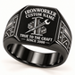 Black Ironworker True to the Craft ring with I-beam, pointed spud wrench and bolted steel connection artwork and bolted steel shoulder engraving