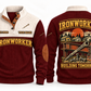 Ironworker Building Tomorrow Sports Sweatshirt in Jujube Red, front and back views with occupation artwork and original sample YOUR NAME and SINCE 2000 text
