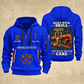 Sprinkler Fitter Built With Skill Quarter-Zip Hoodie in Blue, full authentic front and back views with matching sprinkler fitter tools and equipment artwork, original sample name/year and Built With Skill slogan.