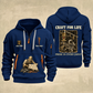 Sprinkler Fitter Craft For Life Quarter-Zip Hoodie in Navy, full authentic front and back views with matching sprinkler fitter tools and equipment artwork, original sample name/year and Craft For Life slogan.