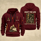 Sprinkler Fitter Craft For Life Quarter-Zip Hoodie in Wine Red, full authentic front and back views with matching sprinkler fitter tools and equipment artwork, original sample name/year and Craft For Life slogan.