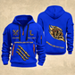 Sprinkler Fitter Flow of Craft Quarter-Zip Hoodie in Blue, full authentic front and back views with matching sprinkler fitter tools and equipment artwork, original sample name/year and curved gold occupation lettering.