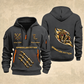 Sprinkler Fitter Flow of Craft Quarter-Zip Hoodie in Gray, full authentic front and back views with matching sprinkler fitter tools and equipment artwork, original sample name/year and curved gold occupation lettering.