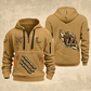 Sprinkler Fitter Flow of Craft Quarter-Zip Hoodie in Khaki, full authentic front and back views with matching sprinkler fitter tools and equipment artwork, original sample name/year and curved gold occupation lettering.