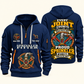 Sprinkler Fitter Every Joint Counts Quarter-Zip Hoodie in Navy, authentic overlapping front and back views with sprinkler fitter artwork and source sample name/year lettering.