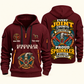 Sprinkler Fitter Every Joint Counts Quarter-Zip Hoodie in Wine Red, authentic overlapping front and back views with sprinkler fitter artwork and source sample name/year lettering.