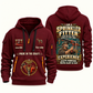 Sprinkler Fitter Experience Keeps Working Quarter-Zip Hoodie in Wine Red, authentic overlapping front and back views with sprinkler fitter artwork and source sample name/year lettering.