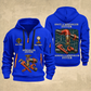 Sprinkler Fitter Proud of the Trade Quarter-Zip Hoodie in Blue, full authentic front and back views with matching sprinkler fitter tools and equipment artwork, original sample name/year and once-and-always trade motto.