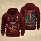 Sprinkler Fitter Proud of the Trade Quarter-Zip Hoodie in Wine Red, full authentic front and back views with matching sprinkler fitter tools and equipment artwork, original sample name/year and once-and-always trade motto.