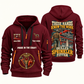 Sprinkler Fitter Hands That Power Quarter-Zip Hoodie in Wine Red, authentic overlapping front and back views with sprinkler fitter artwork and source sample name/year lettering.