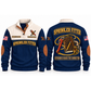 Sprinkler Fitter Fitting Knowledge Sports Sweatshirt in Navy, front and back garment views with pipe-fitting notebook, pencil, pipe wrench, pipe elbow and sprinkler head, EXPERIENCE MAKES THE CONNECTION lettering and source sample YOUR NAME and SINCE 2000 text.
