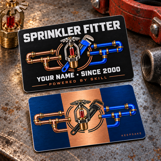 Sprinkler Fitter Midnight Pride Aluminum Wallet Card – product view with CUSTOM NAME and SINCE 2000