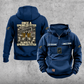 Sprinkler Fitter Once and Always Vintage Hoodie in Dark Blue, front and back views with work boots and a fire-suppression sprinkler head, steel pipe fittings and a pipe wrench, coordinated sleeve and chest emblems, and illustrative sample text CUSTOM NAME and SINCE 2000.
