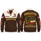 Sprinkler Fitter Pipework Order Sports Sweatshirt in Brown, front and back garment views with aligned threaded pipe sections, elbow, tee, sprinkler heads and pipe wrench, orderly top-down trade equipment, ORDER IN EVERY LINE lettering and source sample YOUR NAME and SINCE 2000 text.