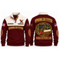Sprinkler Fitter Pipework Order Sports Sweatshirt in Jujube Red, front and back garment views with aligned threaded pipe sections, elbow, tee, sprinkler heads and pipe wrench, orderly top-down trade equipment, ORDER IN EVERY LINE lettering and source sample YOUR NAME and SINCE 2000 text.