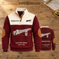 Sprinkler Fitter Pipe Planner Sports Sweatshirt in Jujube Red, dominant front and smaller real-source back on warm wooden workbench, with PIPE PLANNER headline.; visible custom-name and SINCE 2000 sample text on the garment.