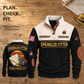 Black Sprinkler Fitter Plan Check Fit Sports Sweatshirt, dominant front back inset on a planning workbench, with PLAN CHECK FIT wording.