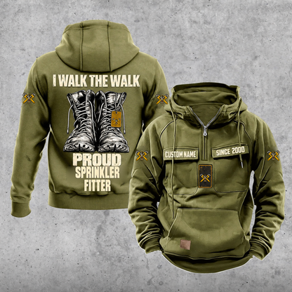 Sprinkler Fitter Proud Walk Vintage Hoodie, Military Green.