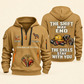 Sprinkler Fitter Skills Stay With You Quarter-Zip Hoodie in Khaki, full authentic front and back views with matching sprinkler fitter tools and equipment artwork, original sample name/year and Skills Stay With You slogan.