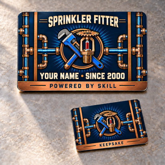Sprinkler Fitter Aluminum Wallet Card - Toolmark Heritage – product view with CUSTOM NAME and SINCE 2000