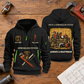 Sprinkler Fitter Trade For Life Quarter-Zip Hoodie in Black, full authentic front and back views with matching sprinkler fitter tools and equipment artwork, original sample name/year, niche-specific ONCE A headline and original ALWAYS A CRAFTSMAN footer. On a sprinkler fitter workbench.