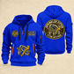 Sprinkler Fitter Fitting With Pride Quarter-Zip Hoodie in Blue, full authentic front and back views with matching sprinkler fitter tools and equipment artwork, original sample name/year and trade-pride badge lettering.