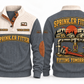 Sprinkler Fitter Fitting Tomorrow Sports Sweatshirt in Grey, front and back views with occupation artwork and original sample YOUR NAME and SINCE 2000 text