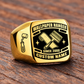 Gold-finish Wallpaper Hanger Black Face Badge signet ring with crossed wallpaper roll and pasting brush, smooth seam-roller shoulder icon, and illustrated CUSTOM NAME and SINCE 2000 text