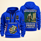 Wallpaper Hanger Built For The Everyday Quarter-Zip Hoodie in Blue, full authentic front and back views with matching wallpaper hanger tools and equipment artwork, original sample name/year and Built For The Everyday planning theme.