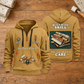 Wallpaper Hanger Built With Skill Quarter-Zip Hoodie in Khaki, full authentic front and back views with matching wallpaper hanger tools and equipment artwork, original sample name/year and Built With Skill slogan. On a wallpaper hanger workbench.