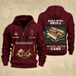 Wallpaper Hanger Built With Skill Quarter-Zip Hoodie in Wine Red, full authentic front and back views with matching wallpaper hanger tools and equipment artwork, original sample name/year and Built With Skill slogan.