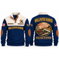 Wallpaper Hanger Finish With Care Sports Sweatshirt in Navy, front and back garment views with wallpaper roll, smoothing brush, seam roller, trimming knife and ruler, carefully arranged trade details, DETAILS MAKE THE DIFFERENCE lettering and source sample YOUR NAME and SINCE 2000 text.