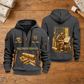 Wallpaper Hanger Copper Craft Quarter-Zip Hoodie in Gray, full authentic front and back views with matching wallpaper hanger tools and equipment artwork, original sample name/year and Copper Craft planning theme. On a wallpaper hanger workbench.