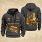 Wallpaper Hanger Copper Craft Quarter-Zip Hoodie in Gray, full authentic front and back views with matching wallpaper hanger tools and equipment artwork, original sample name/year and Copper Craft planning theme.