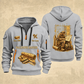 Wallpaper Hanger Copper Craft Quarter-Zip Hoodie in Light Grey, full authentic front and back views with matching wallpaper hanger tools and equipment artwork, original sample name/year and Copper Craft planning theme.