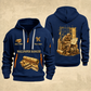 Wallpaper Hanger Copper Craft Quarter-Zip Hoodie in Navy, full authentic front and back views with matching wallpaper hanger tools and equipment artwork, original sample name/year and Copper Craft planning theme.
