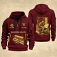 Wallpaper Hanger Copper Craft Quarter-Zip Hoodie in Wine Red, full authentic front and back views with matching wallpaper hanger tools and equipment artwork, original sample name/year and Copper Craft planning theme.
