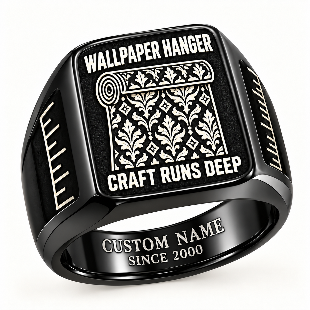 Wallpaper Hanger Craft Runs Deep Signet Ring – Black with CUSTOM NAME and SINCE 2000