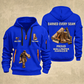Wallpaper Hanger Earned Every Seam Quarter-Zip Hoodie in Blue, full authentic front and back views with matching wallpaper hanger tools and equipment artwork, original sample name/year and Earned Every slogan.