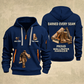 Wallpaper Hanger Earned Every Seam Quarter-Zip Hoodie in Navy, full authentic front and back views with matching wallpaper hanger tools and equipment artwork, original sample name/year and Earned Every slogan.
