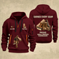 Wallpaper Hanger Earned Every Seam Quarter-Zip Hoodie in Wine Red, full authentic front and back views with matching wallpaper hanger tools and equipment artwork, original sample name/year and Earned Every slogan.