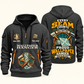 Wallpaper Hanger Every Seam Counts Quarter-Zip Hoodie in Gray, authentic overlapping front and back views with wallpaper hanger artwork and source sample name/year lettering.