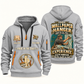 Wallpaper Hanger Experience Keeps Working Quarter-Zip Hoodie in Light Grey, authentic overlapping front and back views with wallpaper hanger artwork and source sample name/year lettering.