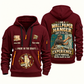 Wallpaper Hanger Experience Keeps Working Quarter-Zip Hoodie in Wine Red, authentic overlapping front and back views with wallpaper hanger artwork and source sample name/year lettering.