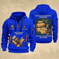 Wallpaper Hanger Proud of the Trade Quarter-Zip Hoodie in Blue, full authentic front and back views with matching wallpaper hanger tools and equipment artwork, original sample name/year and once-and-always trade motto.
