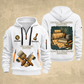 Wallpaper Hanger Proud of the Trade Quarter-Zip Hoodie in White, full authentic front and back views with matching wallpaper hanger tools and equipment artwork, original sample name/year and once-and-always trade motto.